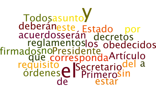 Los tamaños de las palabras van en relación al número de veces que se repite en el texto constitucional.